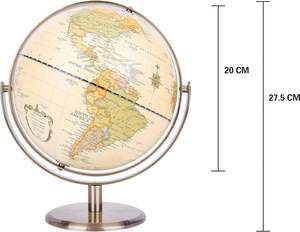 Globo Terráqueo Antiguo/Vintage de Moda con Arco y Base de Aluminio, Diseño Art Deco Giratorio 360°, Fabricado en India, Tema Artístico Decorativo - Product Image 2