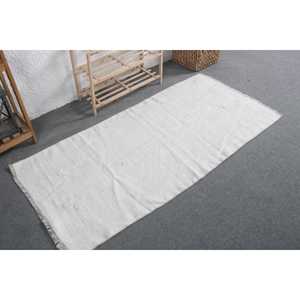 Alfombra Turca Vintage de Patchwork, 2.6x5.3 pies (80x163 cm), Lana Blanca Ecológica con Respaldo de Látex - Product Image 2