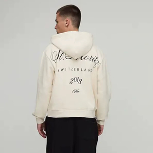 Sudadera con Capucha Beige con Cremallera, Estampada y Bordada, Diseños Personalizados 2025, Sudadera Extra Grande para Hombre, Invierno, Transpirable y Gruesa - Product Image 1