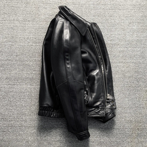 Veste de motard en cuir noir pour hommes avec poches supplémentaires et ceintures Veste de motard tendance - Product Image 2