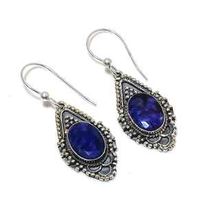 Boucles d'oreilles en argent sterling 925 avec pierre précieuse saphir bleu, bijoux faits à la main, boucles d'oreilles uniques, cadeaux pour elle, cadeaux d'amour - Product Image 5