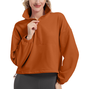Sudadera Corta con Media Cremallera, Estilo Moderno, Colores Suaves, Felpa, Manga Larga, Top Corto, Sudadera a la Moda - Product Image 5