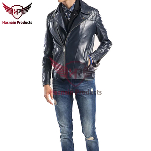 Chaqueta de Cuero Azul Auténtico para Hombre, con Cierre Asimétrico, Hombros Acolchados, Estilo Motero, Personalizada en Azul Marino Oscuro, Ropa de Invierno - Product Image 3