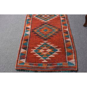 Tapis Kilim turc vintage orange audacieux et bleu marine 2.5 X 12.5ft tapis de jute à tissage plat avec motif patchwork pour les adolescents - Product Image 4