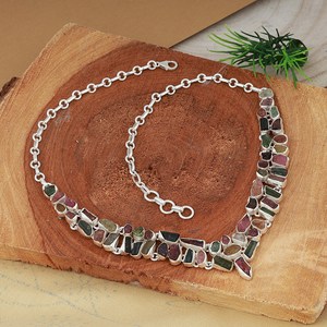 Collar de turmalina múltiple natural, collar de piedra rugosa de Plata de Ley 925, elegante piedra preciosa de turmalina múltiple rugosa - Product Image 1
