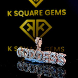 Pendentif Hip Hop personnalisé, lettre personnalisée, pendentif Moissanite glacé rond brillant et taille baguette, plaqué or rose, pendentif pour homme - Product Image 2