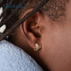 Pendientes de Aro Hip Hop de Plata de Ley 925 con Micro Pavé de Diamantes Redondos Brillantes Cultivados en Laboratorio de 15 mm y Oro de 18 Quilates para Hombre - Product Image 1