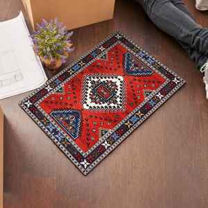 Tapis imprimé au design vintage, bleu, beige, style farmhouse, turc, doux, lavable en machine, tapis en velours de luxe - Product Image 3