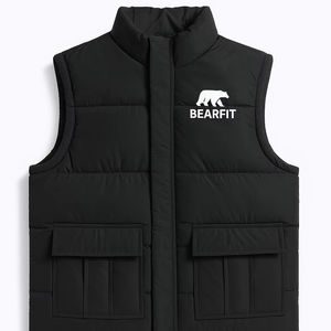 BEARFIT Veste d'hiver noire sans manches pour hommes Logo personnalisé Gilet en toile avec méthode de tissage non tissé Streetwear en plein air - Product Image 1