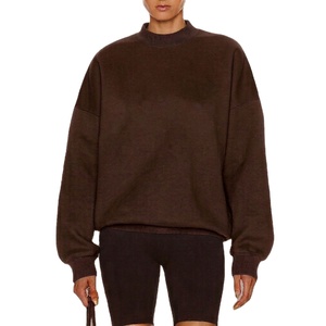 Sweat-shirt à col montant personnalisé brodé pour femme, en molleton doux de coton, coupe oversize, manches longues, style streetwear hiver - Product Image 1