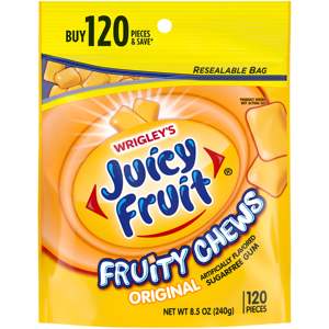 Venta al por mayor proveedor barato de gran venta de Juicy Fruit Original Fruity Chews Sugarfree Gum - 120 Ct bolsa resellable - Product Image 2