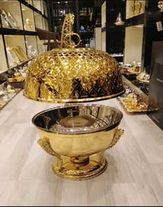 Chauffe-plats ronds en acier inoxydable doré chauffe-plats buffet couvercle en verre hydraulique chauffe-plats chauffe-plats - Product Image 3