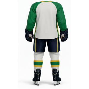 ชุดฮอกกี้น้ำแข็งขายส่ง สีเขียว-เหลือง แขนเสื้อตัดสี ชุดทีม ด้านหน้า-ด้านหลัง ชุดกีฬา รับผลิตแบบ OEM - Product Image 2