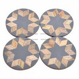 Unique Handmade <b>Round</b> Tea Best Coaster Wood Diamond Pattern Resin Coaster <b>Set</b> of <b>4</b> <b>for</b> Office & Home Hotel Restaurant Use <b>Table</b> - Product Image 4