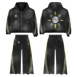 Fabricant OEM sur mesure, survêtement pour homme, streetwear, poids lourd, lavage à l'acide, broderie usée, ensemble de survêtement pour homme - Product Image 1