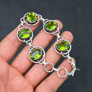 Handmade Lab Created Green <b>Peridot</b> Gemstone <b>Bracelet</b> Sterling Silver Plated Luxury Designer Jewelry 7-8 Wedding Engagement - Product Image 6