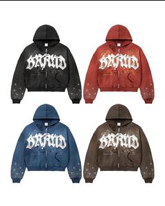 Sudaderas Personalizadas Vintage Bordadas con Pedrería, Estilo Urbano, Serigrafía, Lavado Ácido, Talla Grande, 100% Algodón, Alta Calidad para Hombre - Product Image 1