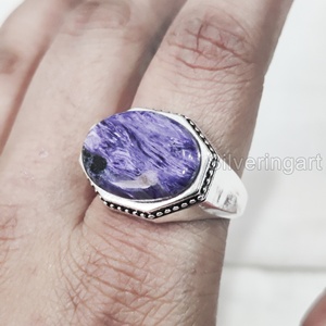 Nouvelle bague exclusive pour hommes naturel violet Charoite pierre précieuse bague de naissance toutes tailles bijoux de fête arabe bague en argent Sterling 925 - Product Image 2