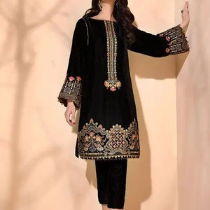 Indien/pakistanais élégant Resham & Zari broderie travail concepteur fête/robe de mariée Kurta pantalon dentelle paillettes diamant décorations - Product Image 1