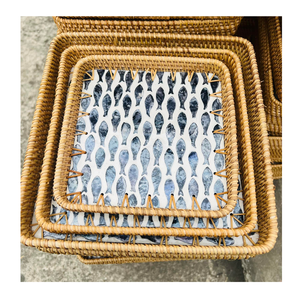 Plateau de service en rotin de haute qualité avec incrustation de nacre, plateau en osier fait à la main pour un usage domestique - Product Image 3