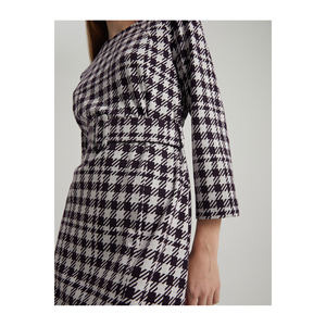 Vestido de Noche con Cinturón, Estampado de Pata de Gallo, Mezcla de Viscosa, Marca BGN, Turquía - Product Image 5