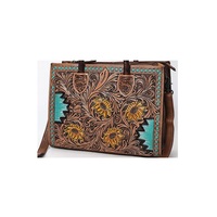 Meilleur prix Vintage femmes sac à bandoulière sac à main en cuir marron Floral usiné Patch Design laiton mousqueton deux fermetures éclair haute couture