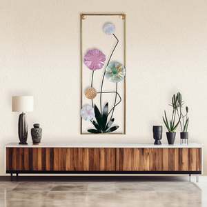 Chic Modern Floral Metal <b>Wall</b> Art <b>Framed</b> Iron and Aluminium Home <b>Wall</b> Decor for Living Room and Office Elegant Floral <b>Design</b> - Product Image 1