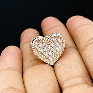 แหวนหัวใจแนวฮิปฮอปประดับเพชรสีเงินแท้925 10K ชุบโรสโกลด์สำหรับคริสเตียนคลาสสิก VVS - Product Image 2