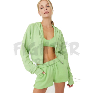 Ensemble short pour femmes Sweat à capuche oversize zippé Pantalon pour femmes Ensemble deux pièces en coton blanc Vêtements pour femmes - Product Image 6