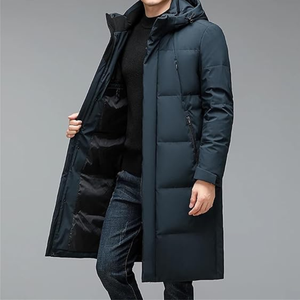 Hiver Hommes Casual Parka Jacket Solid Color Hooded Coat Zipper Outdoor Fashion New Condition Cross-Border - Product Image 2