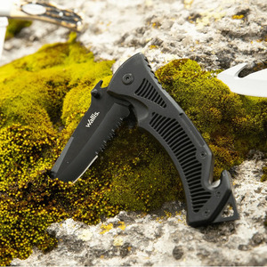 Cuchillo plegable Wallis K900325 con hoja lisa y dentada, mango negro y clip para herramientas y cuchillos - Product Image 5