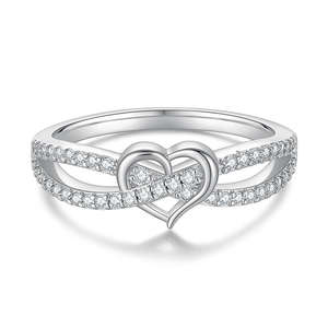 Anillos de Diamantes Cruzados Entrelazados en Forma de Corazón, Plata de Ley, Diamante de Laboratorio, Oro Blanco Puro de 14K, Anillo de Eternidad con Vástago Dividido para Mujer - Product Image 1