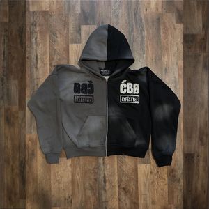 Sudadera con capucha personalizada Fabricante Hombres Streetwear Vintage Lavado ácido Desgastado Bordado Apliques Patchwork Lavado ácido Sudadera con capucha - Product Image 1