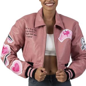 Veste de survêtement courte élégante pour femmes, manches longues, coupe courte, vêtements décontractés, couleur personnalisée, chaude, automne, coton, séchage rapide, doublure en laine - Product Image 1