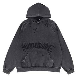 Sudadera con capucha de algodón pesado de gran tamaño desgastada Vintage para hombre logotipo personalizado 3D ropa patrón estampado liso teñido invierno - Product Image 1