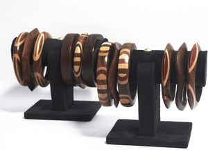 Bracelet jonc géométrique en bois | Bijoux africains en bois (2.6 pouces) Bracelet de manchette en bois ethnique fait à la main Vintage Simple Round - Product Image 6