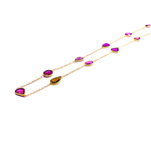 Trendy Everyday Wear Sterling Silver 925 Multi Tourmaline Gemstone Classic Celeb Style Link Chain Necklace - Product Image 2