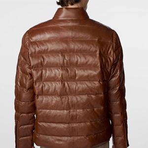 Veste matelassée en cuir vieilli marron pour homme-Manteau d'hiver chaud de style vintage avec rembourrage isolé pour l'extérieur et les vêtements décontractés - Product Image 6