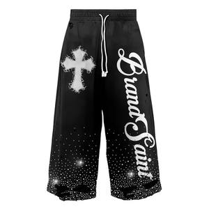 Pantalons de survêtement décontractés à jambes larges et droites pour hommes, fabricants de pantalons de survêtement, surdimensionnés, empilés, personnalisés, amples, évasés, avec strass - Product Image 1