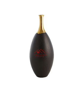 Jarrón Minimalista de Metal Negro con Cuello Dorado, Decoración Artesanal para Mesa - Product Image 1