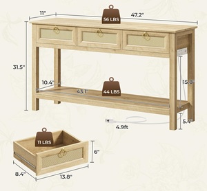 Gỗ giao diện điều khiển sofa bảng USB-C cổng 3 ngăn kéo Mở Kệ lối vào/tiền sảnh/hành lang lưu trữ tổng hợp bảng điều chỉnh bề mặt - Product Image 3
