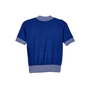 Bleu zip up vintage rétro vêtements de sport rayure coton t-shirt demi fermeture éclair écologique deux tons rayé garnitures lâche t-shirt 2025 - Product Image 3