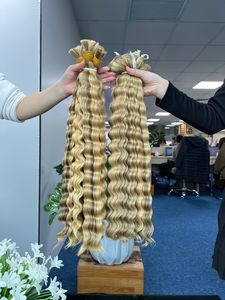 Rubio 100% Extensiones de cabello humano Textura recta natural Piano Color Cabello Extensión de cabello ondulado y rizado - Product Image 4