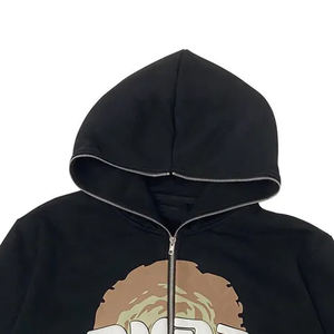 Sudadera con capucha informal de gran tamaño de alta calidad, cremallera completa, algodón orgánico, forro polar francés, logotipo personalizado, decoración de diamantes de imitación para ropa de calle de invierno - Product Image 5