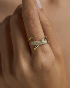 Anillo de Cóctel de Plata de Ley 925 con Circonita Blanca Natural y Baño de Oro Vermeil, Anillo Abierto con Engaste de Puntas, Joyería Fina para Mujer, Gran Venta - Product Image 1