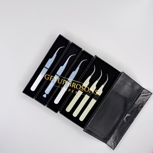 Cils courbés en acier inoxydable, anti-magnétiques, anti-statiques, à dents lisses et dentelées, avec motif découpé en diamant, demi-blancs/demi-bleus - Product Image 1