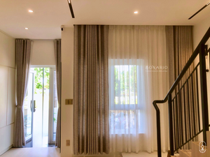 Vente en gros de tringles à rideaux Poche Décoration Matériel Qualité POLYESTER COTON Oriel Fenêtre Type OEM Support Dimout Rideau Vietnam - Product Image 5