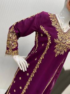 Top Designer Party Festival Porter Lourd Georgette Séquence Broderie Top et Pantalon Séquence Brodé Dentelle Dorée Dupatta - Product Image 2