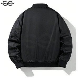 Último diseño de alta calidad chaqueta de bombardero liso hombres de negocios personalizado negro Zip-Up chaqueta de bombardero chaquetas de cuello de béisbol - Product Image 4