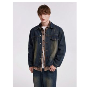 Veste en jean d'hiver décontractée pour hommes de style vintage avec couleur unie, vêtements d'extérieur en coton à coupe ample, coupe ajustée, design à simple boutonnage - Product Image 3